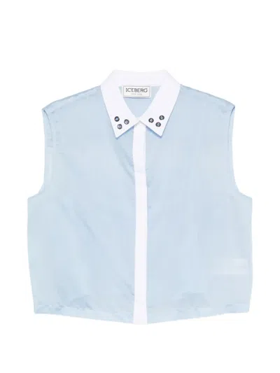 Iceberg Eyelet-embellished Sleeveless Blouse In Blue