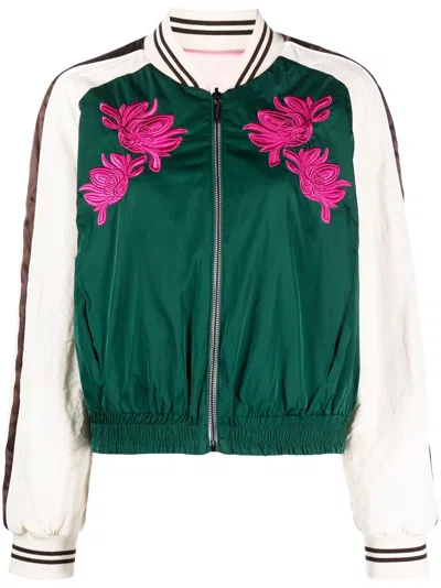 Iceberg Floral-embroidered Bomber Jacket In Green