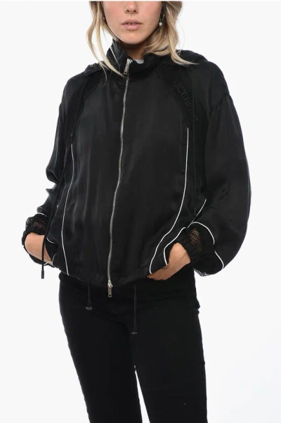 Iceberg Full Zip Satin Sweatshirt With Mesh Inserts In Black