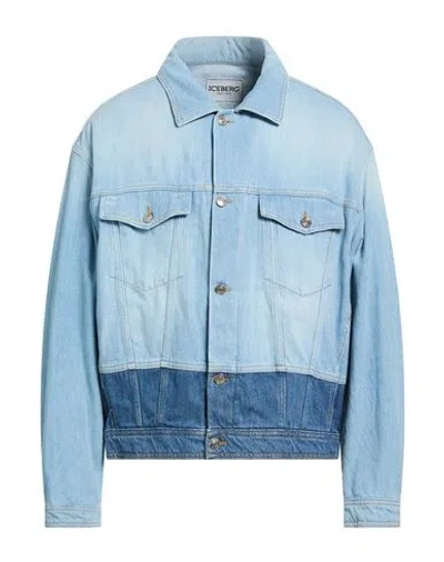 Iceberg Giubbotto Tessuto Man Denim Outerwear Blue Size 44 Cotton