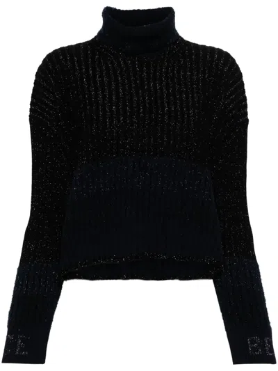 Iceberg Glitter-detail Ribbed-knit Jumper In Blue