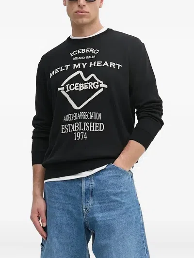 Iceberg Graphic-lettering Crew-neck Sweatshirt In Black
