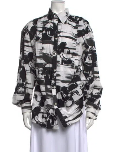 Pre-owned Iceberg Graphic Print Long Sleeve Button-up Top In Black/white