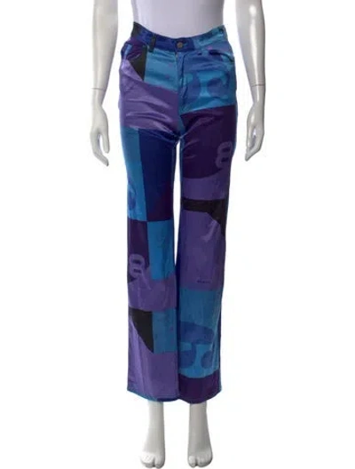 Pre-owned Iceberg Graphic Print Straight Leg Pants In Blue