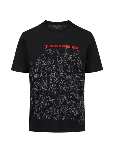 Iceberg Graphic-print Crew-neck T-shirt In Black