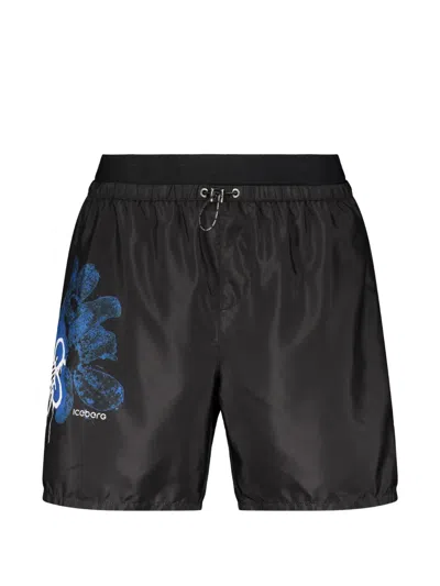 Iceberg Graphic-print Drawstring Swim Shorts In Black