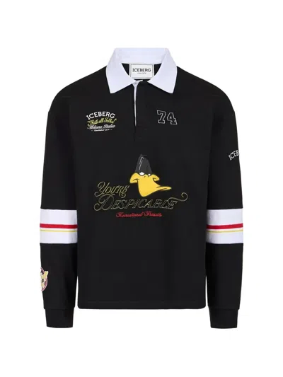 Iceberg Graphic-print Long-sleeve Polo Shirt In Black