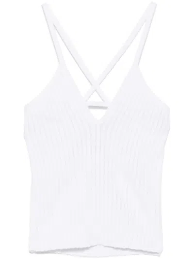 Iceberg Halterneck Ribbed Top With Silver-tone Logo Plaque In White