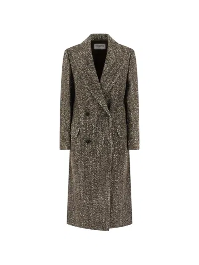 Iceberg Herringbone-pattern Double-breasted Coat In Brown