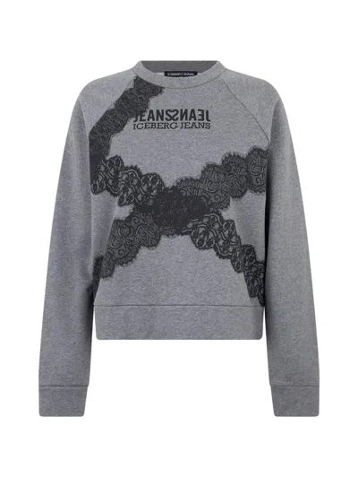 Iceberg Lace-trimmed Logo-print Sweatshirt In Grey