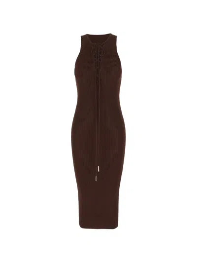 Iceberg Lace-up Ribbed-knit Dress In Brown