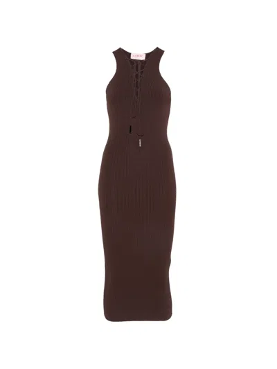 Iceberg Lace-up Ribbed-knit Dress In Brown