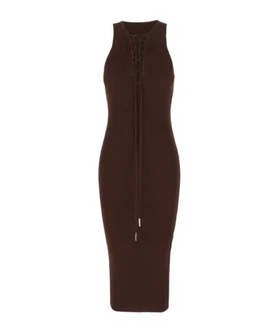 Iceberg Lace-up Ribbed-knit Dress In Brown