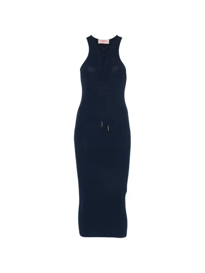 Iceberg Lace-up Ribbed-knit Midi Dress In Black