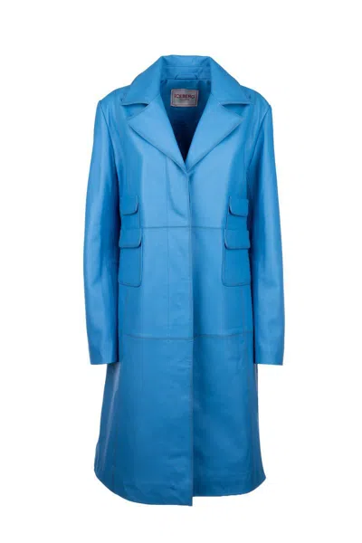 Iceberg Leather Coat In Blue