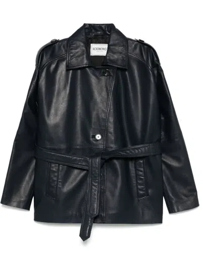 Iceberg Leather Jacket In Blue