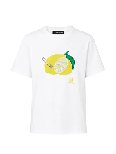 Iceberg Lemon-print Safety-pin T-shirt In White