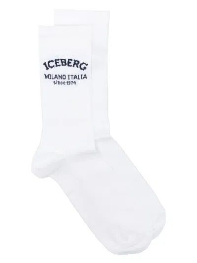 Iceberg Logo Cotton Socks In White
