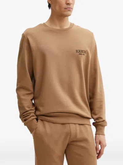 Iceberg Logo Crew-neck Sweatshirt In Brown