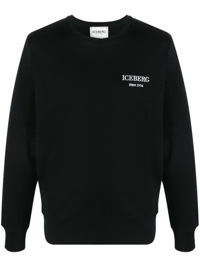 Iceberg Logo-embroidered Cotton Sweatshirt In Black