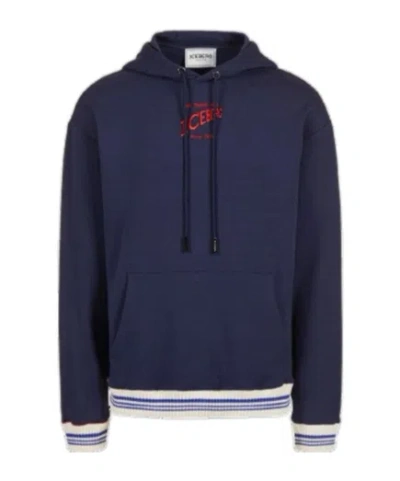 Iceberg Logo Embroidered Hooded Sweatshirt In Blue
