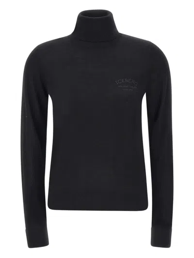 Iceberg Logo-embroidered Turtleneck Sweater In Black