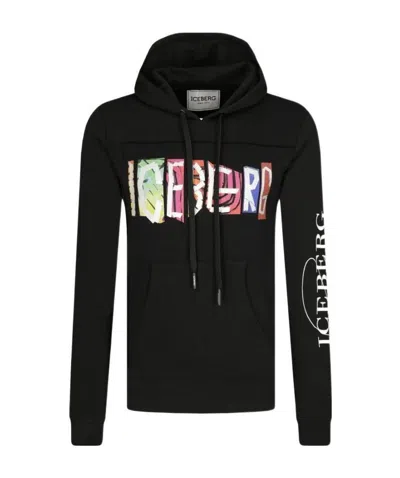 Iceberg Logo Hooded Sweater In Black