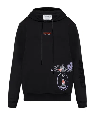Iceberg Peanuts-embroidered Hoodie In Black