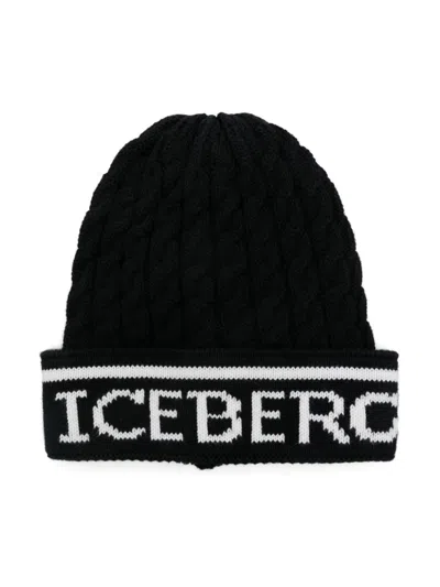 Iceberg Babies' Logo-jacquard Beanie In Black