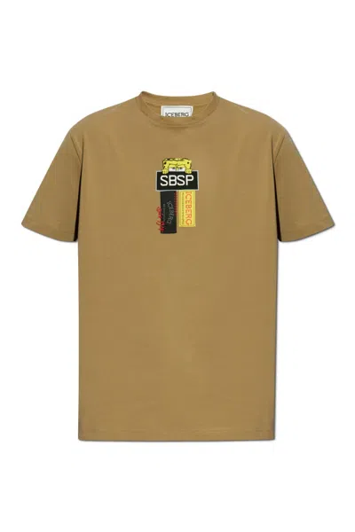 Iceberg Logo Patch Crewneck T-shirt In Brown