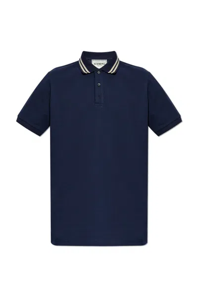 Iceberg Logo Patch Short-sleeved Polo Shirt In Blue