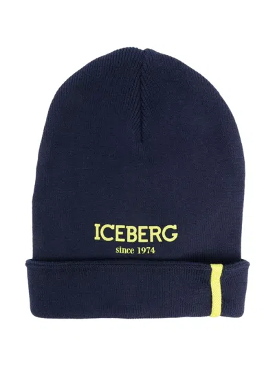 Iceberg Babies' Logo-print Knitted Beanie In Blue