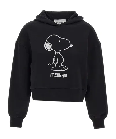 Iceberg Logo Printed Long Sleeved Hoodie In Black