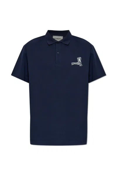 Iceberg Logo Printed Short-sleeved Polo Shirt In Blue