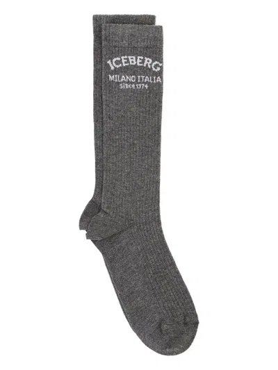 Iceberg Logo Ribbed Socks In Gray