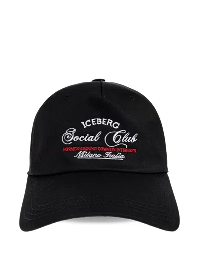 Iceberg Logo-embroidered Baseball Cap In Black
