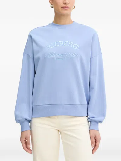 Iceberg Logo-embroidered Dropped-shoulder Sweater In Blue