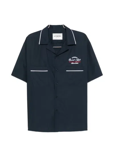Iceberg Logo-embroidered Piping-detail Shirt In Blue