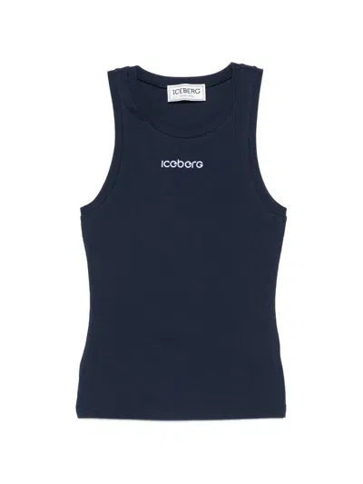 Iceberg Logo-embroidered Ribbed Top In Blue