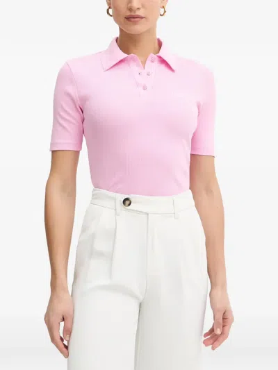 Iceberg Logo-embroidered Ribbed-knit Polo Shirt In Pink