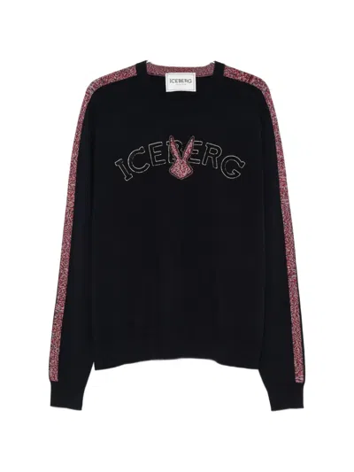 Iceberg Logo-embroidered Side-stripe Sweater In Black