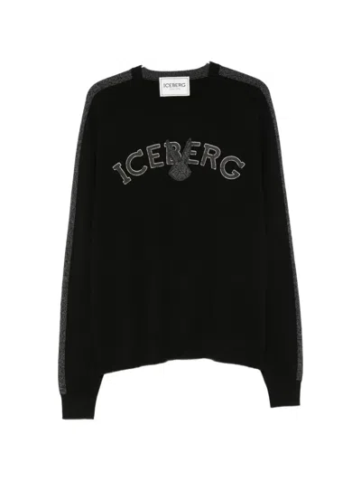 Iceberg Logo-embroidered Side-stripe Sweater In Black