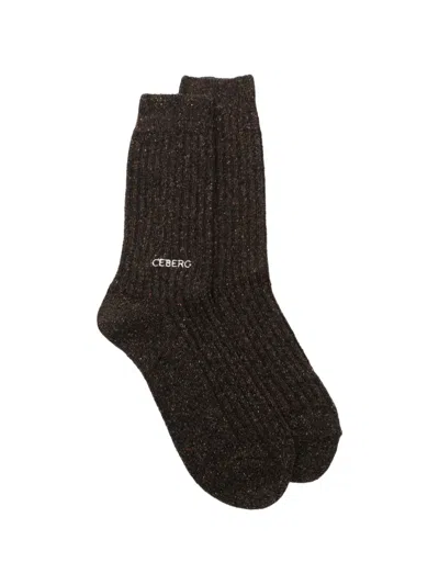 Iceberg Logo-embroidered Socks In Brown