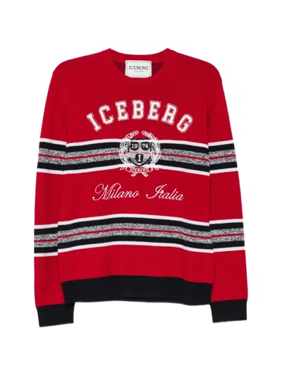 Iceberg Logo-embroidered Striped Sweater In Red