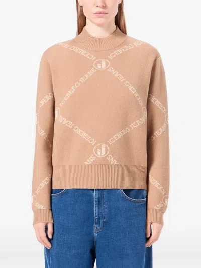 Iceberg Logo-intarsia Mock-neck Sweater In Nude