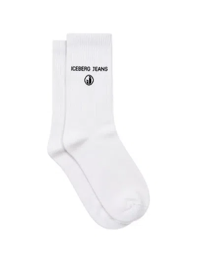 Iceberg Logo-intarsia Ribbed Socks In White