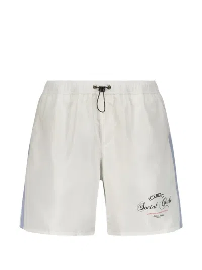 Iceberg Logo-print Graphic-print Beach Shorts In White
