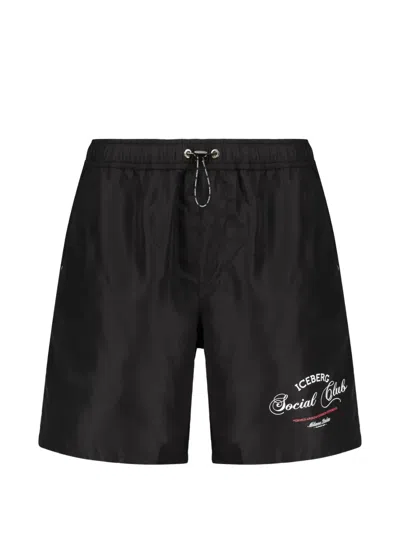 Iceberg Logo-print Graphic-print Swim Shorts In Black