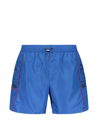 Iceberg Logo-print Swim Shorts In Blue