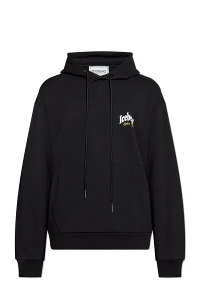 Iceberg Logo-print Hoodie In Black